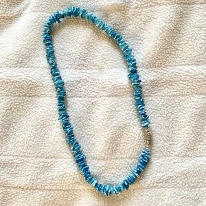 Blue and white shell necklace 16”